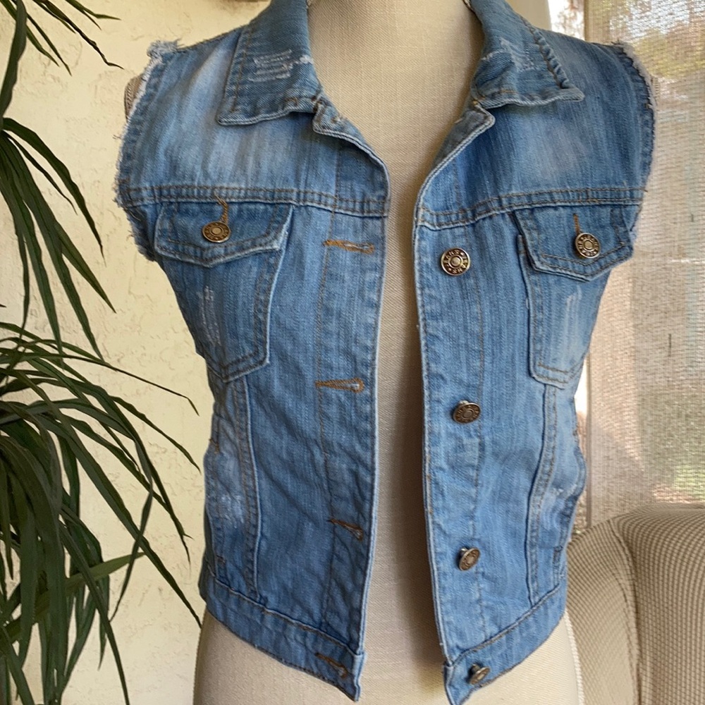 LXQ Distressed Denim Sleeveless Vest